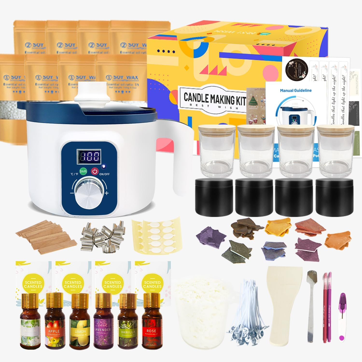 Candle Making Kit with Digital Wax Melter Pot, DIY Candle Maker Set for Adults, Soy Wax for Candle Making, Kit to Make Handmade Aromatic Candles image number 6