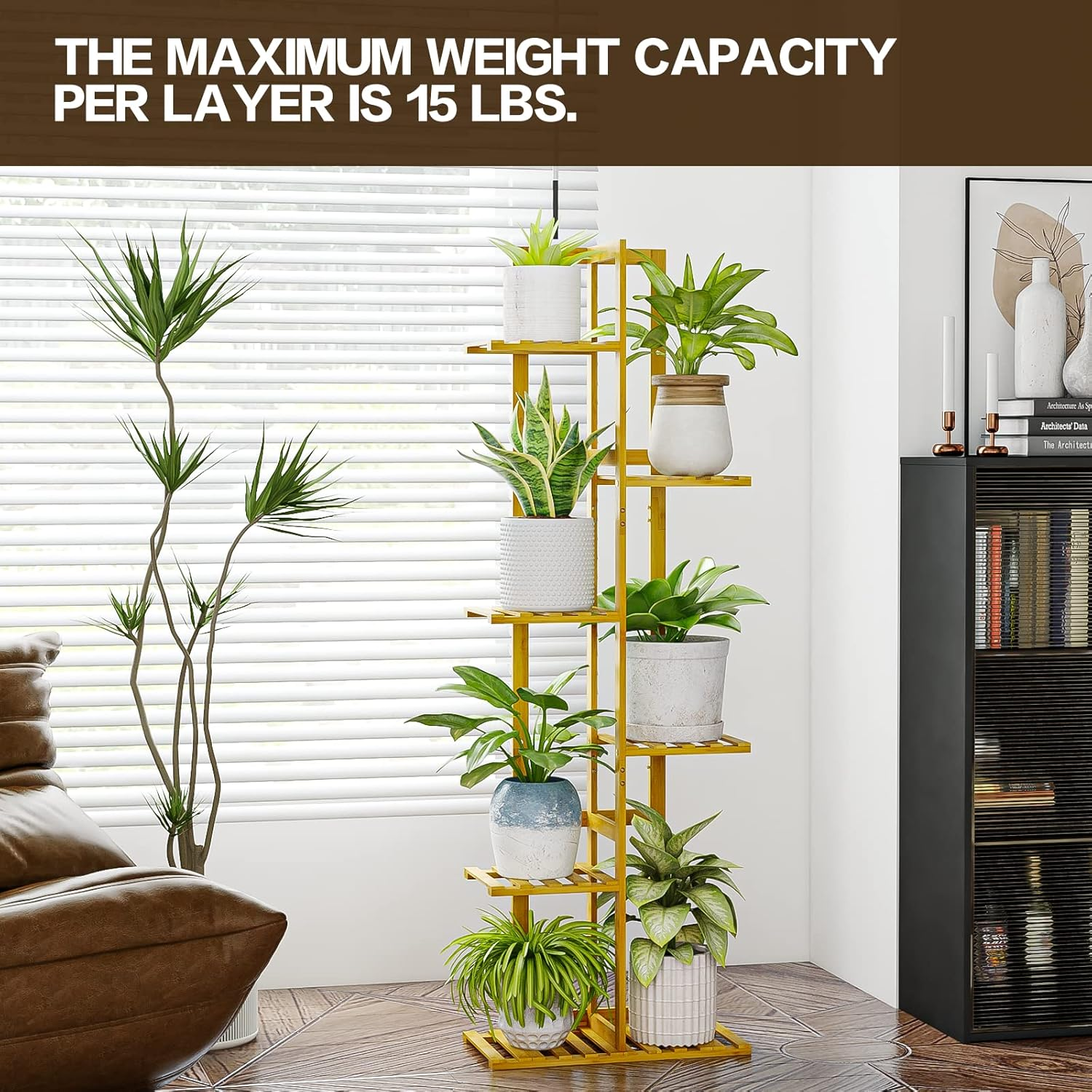 Bamworld Tall Plant Stand Indoor, 6 Tier Bamboo Plant Shelf for Multiple Plants, Tiered Corner Flower Stand for Window Garden Balcony Home Decor Living Room Bedroom image number 5