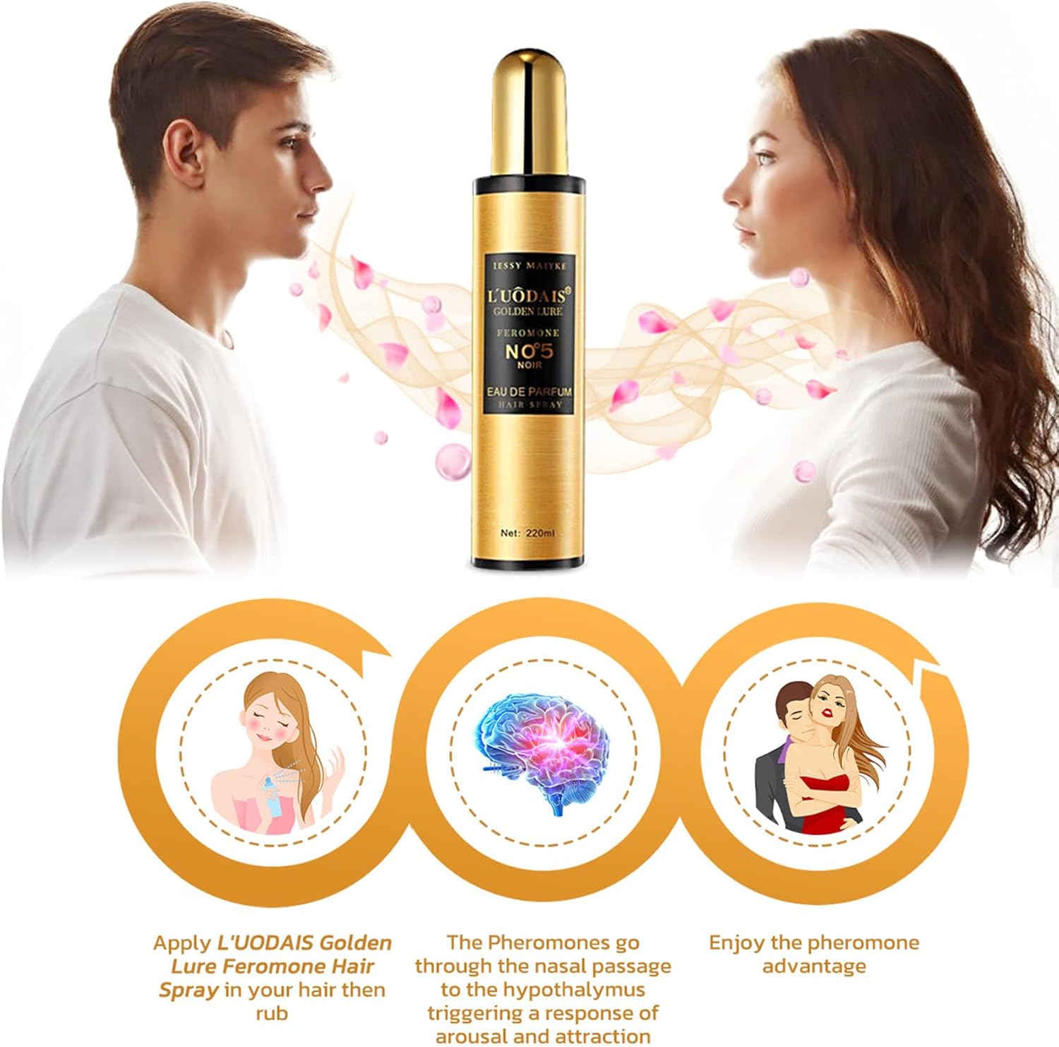 L'UODAIS Golden Lure Feromone Hair Spray, Golden Lure Pheromone Hair Oil,Long Lasting Pheromone Hair Oil for Women to Attract Men image number 3