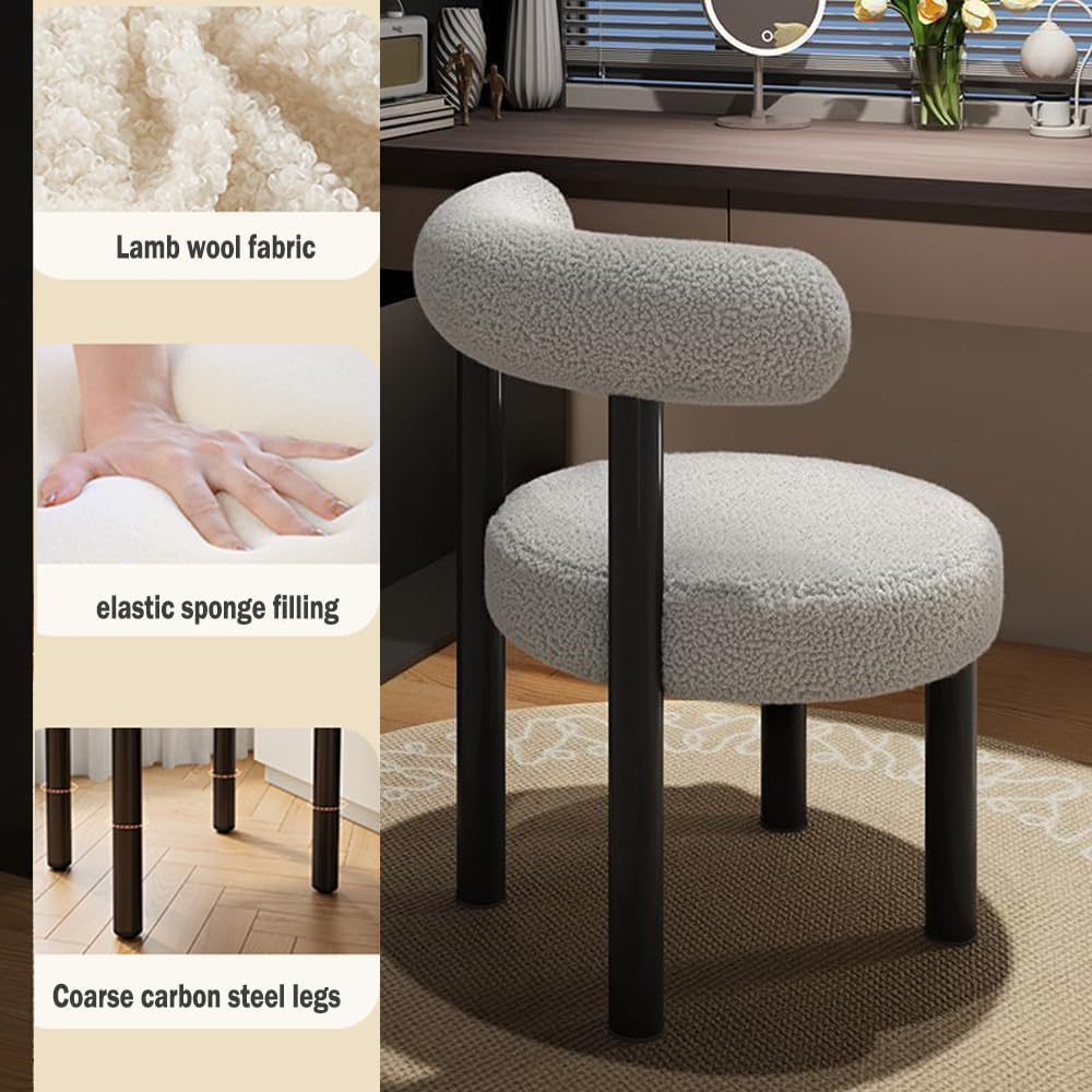 Enliansgo Modern Vanity Chair, Vanity Stools for Makeup Room, Makeup Chair with Anti-Slip Feet, Furry Padded Seat, Modern Chairs for Makeup, Bathroom Vanity, Bedroom, Living Room, Entryway (Grey) - Grey image number 4