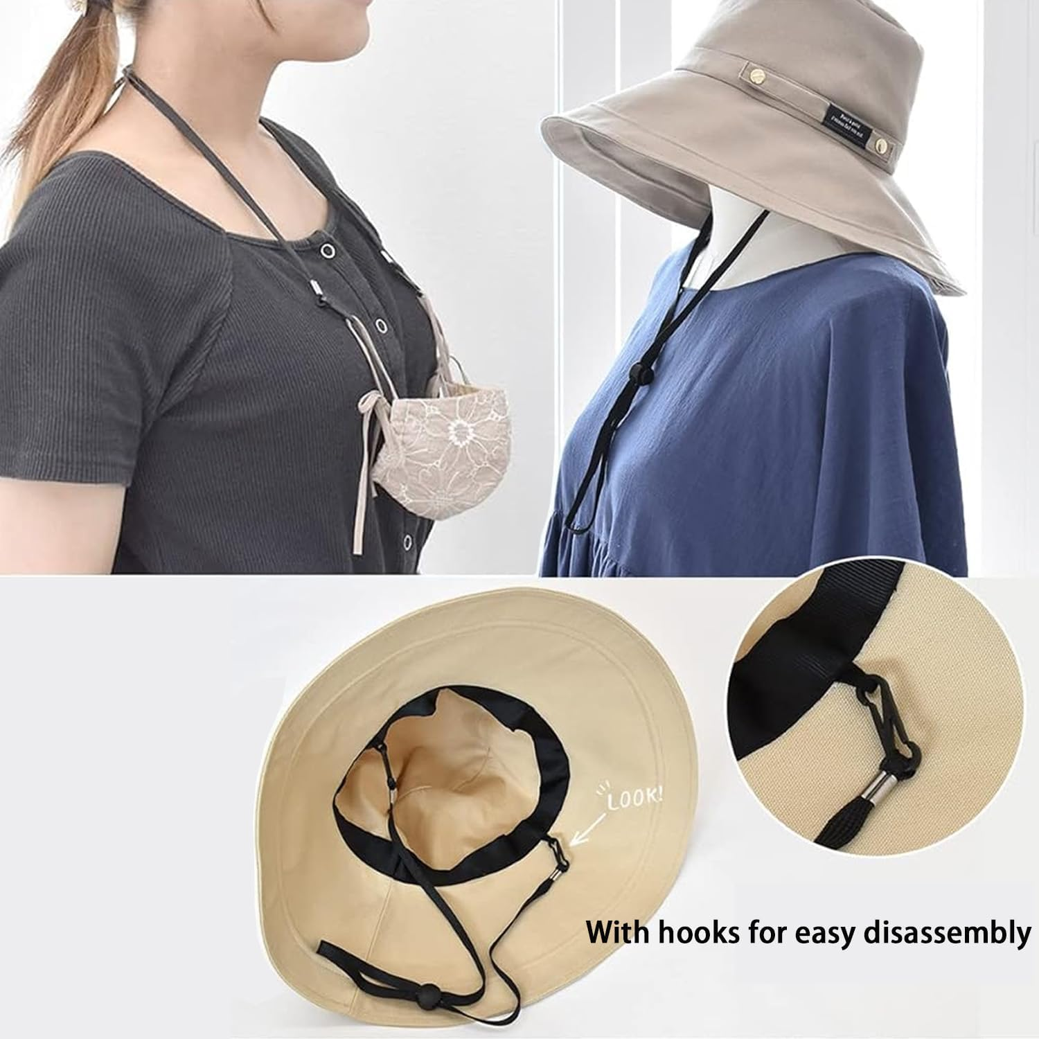 Hat Strap 2PCS, Adjustable with Clips, Very Suitable for Outdoor Activities, Anti-Lost and Anti-Wind (Black) image number 3