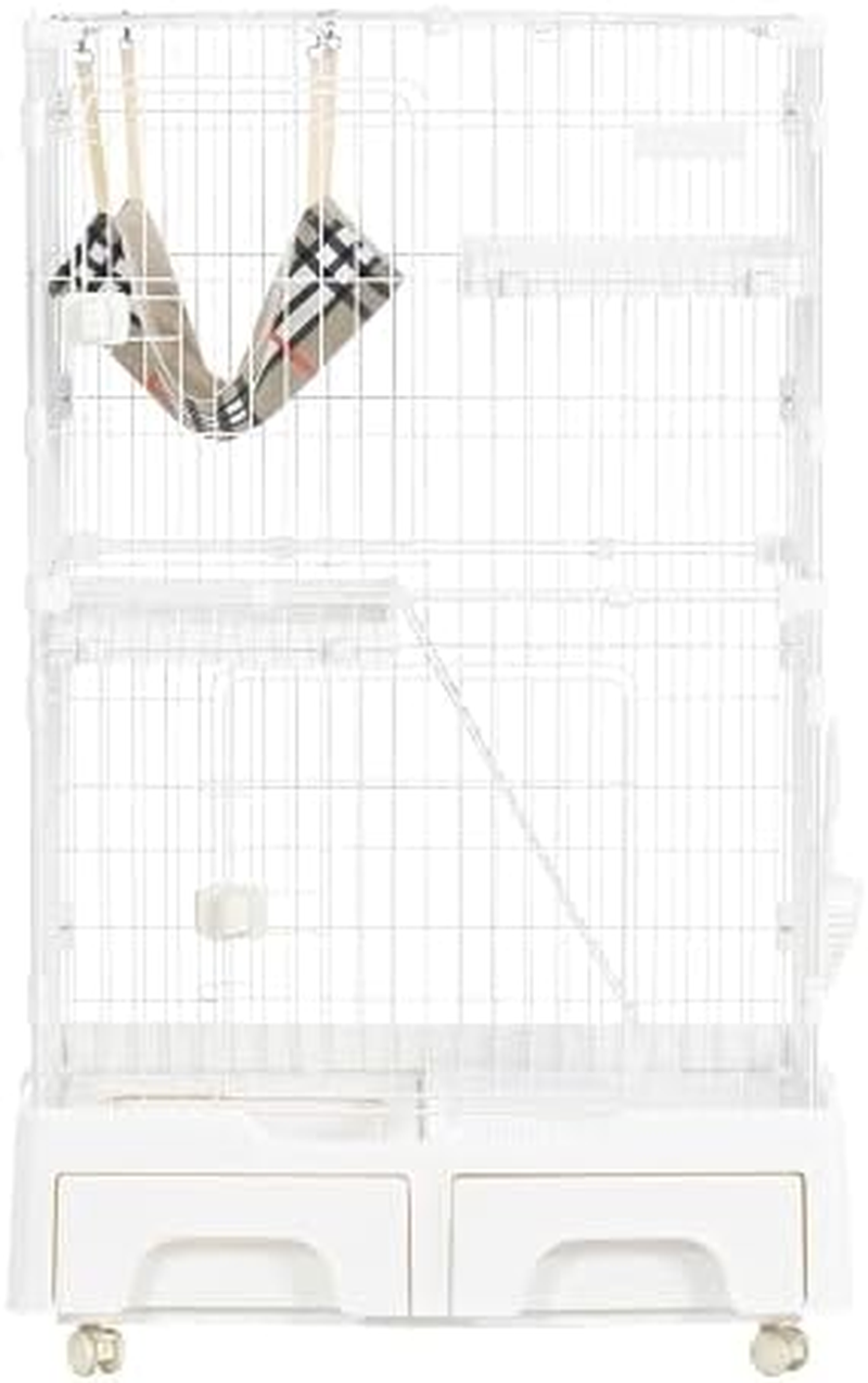 BTM Cat Cage - 2 Tiers with Toilet, Casters, Hammock, Stylish House, Multi-Tier, Answering Machine, Protection, Escape Prevention, Multiple Heads, Steel Pet Cage image number 4