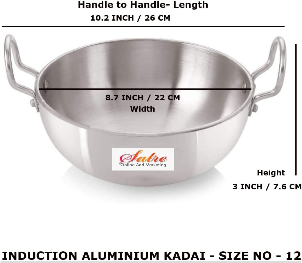 Shourya Trading, Induction Aluminium Kadai No.12,Size 8.7 Inch,Kadhai/Frying Pan/Cookware Pan,Set of 1,Thickness 4 Mm,Silver image number 1