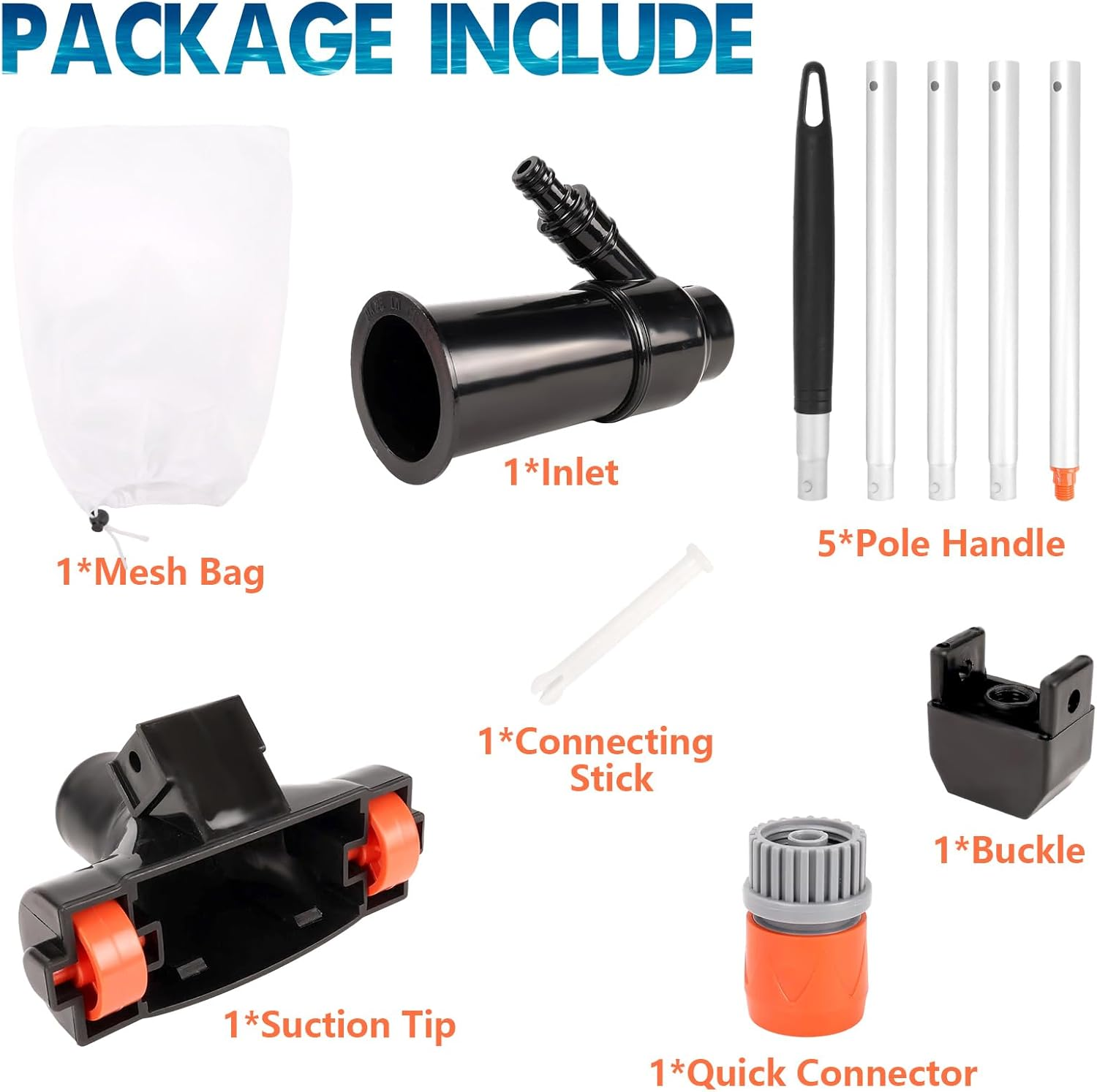 Portable Pool Vacuum for above Ground Pools - Non-Electric, Water Pressure-Driven Cleaner with Telescopic Pole, Leaf Suction Head & Filter Bag image number 6