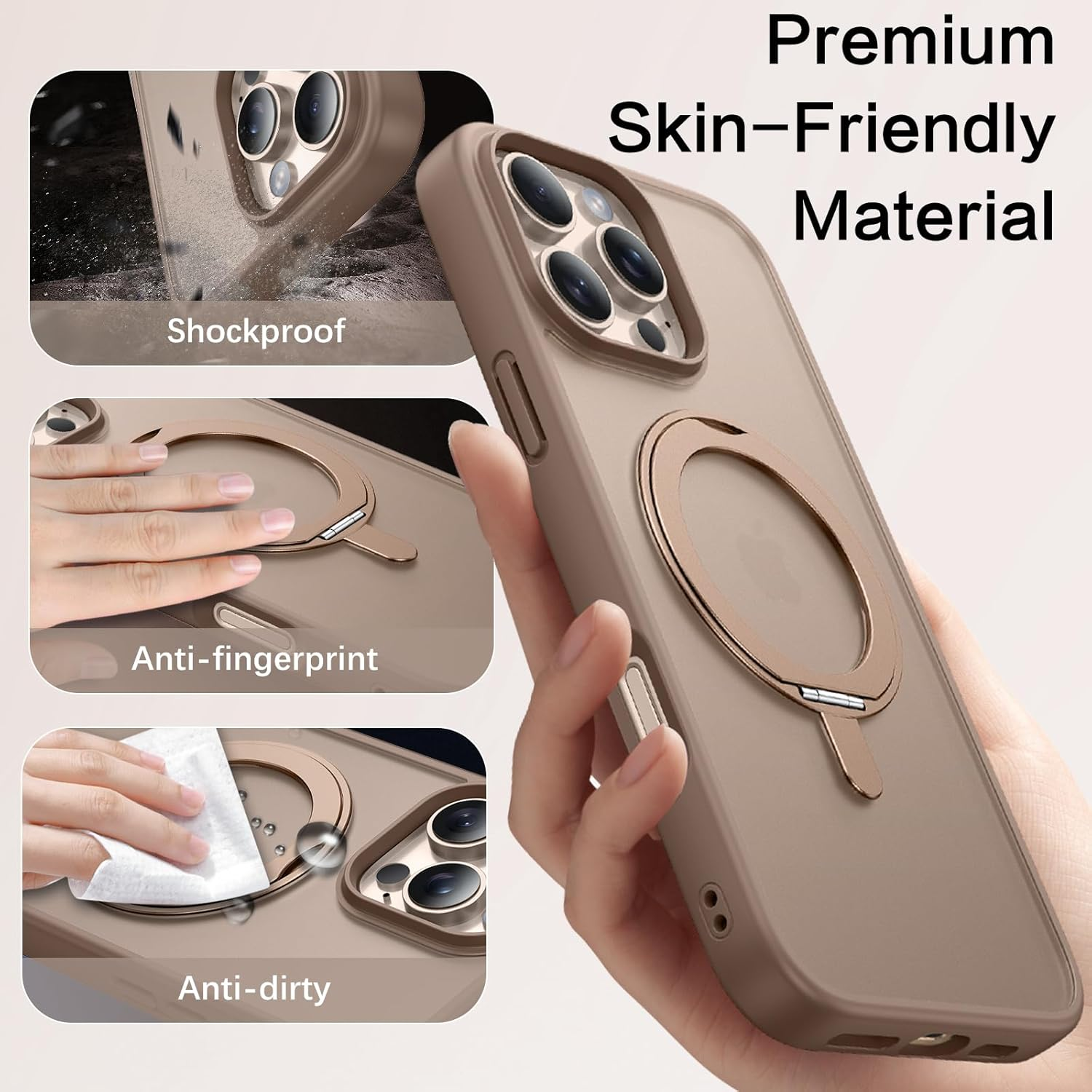 BENTOBEN Case for Iphone 16 Pro Max, Magnetic Ring Holder Slim Matte Phone Case [Compatible with Magsafe] 360 Rotatable Stand Shockproof Drop-Safe Cover for Iphone 16 Pro Max 6.9 Inch, Desert Titanium image number 1