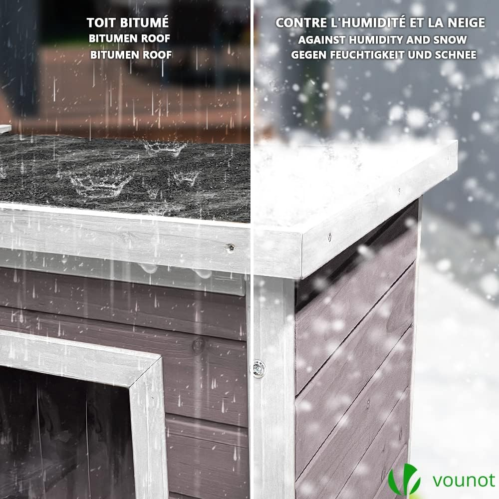 VOUNOT Cat House Outdoor with Kennel Door Privacy Window Cat Wooden Shelter 57X45X43Cm, Grey image number 2