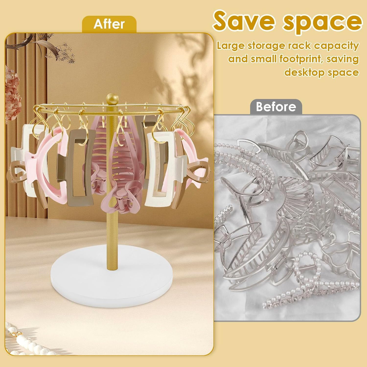 UKQRRTC Claw Clip Organizer, Metal Hair Clip Holder Stand, Space Saving Hair Accessories Display Stand for Women Girls image number 2