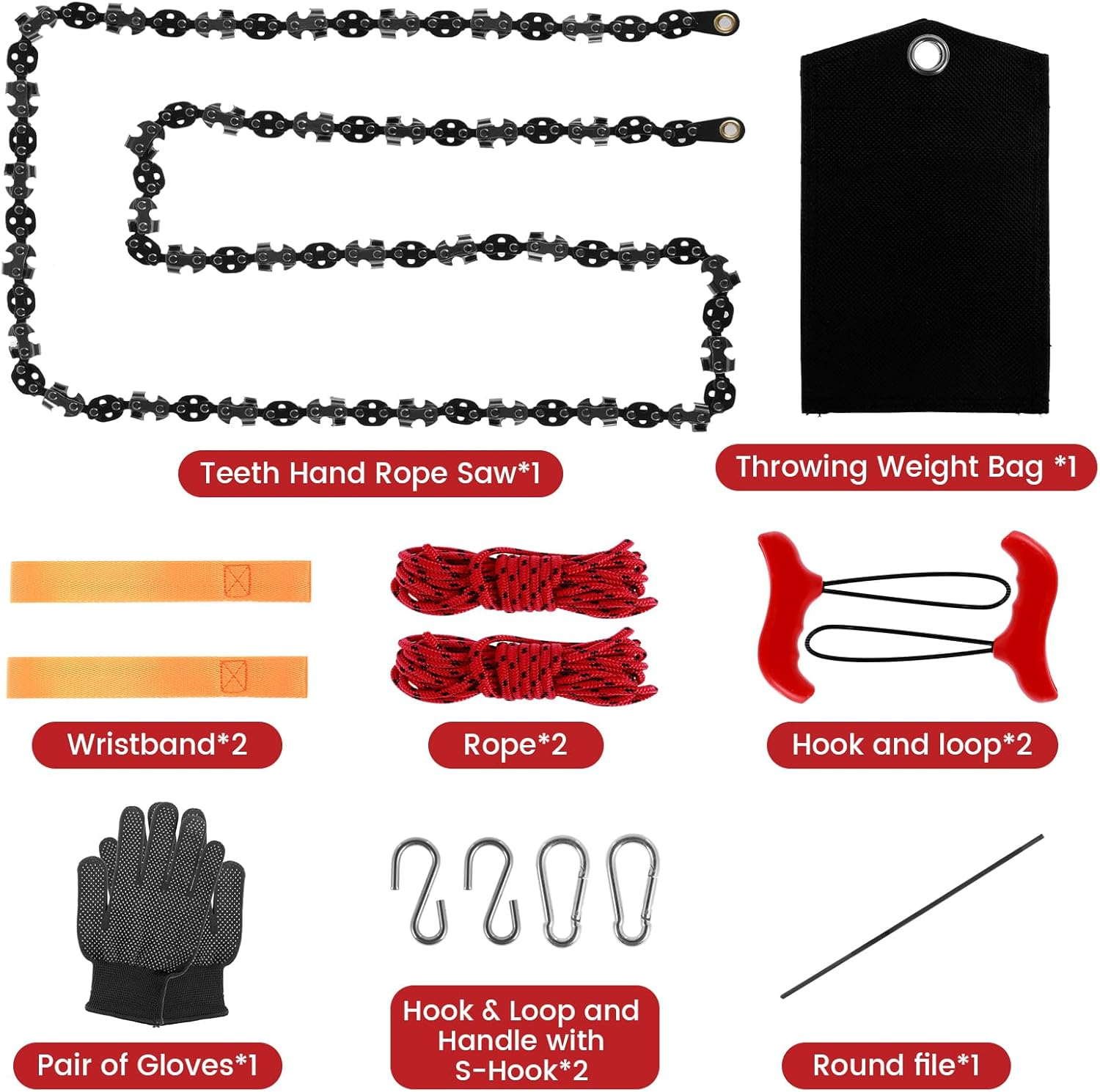 53 Inch High Reach Tree Limb Hand Rope Chain Saw, Tree Limb Rope Saw 68 Teeth High Limb Hand Rope Chainsaw Folding Limb Cutter Rope Saw with 2 Ropes 2 Hand Wrist Strap for Tree Limb Trimming (A) image number 1