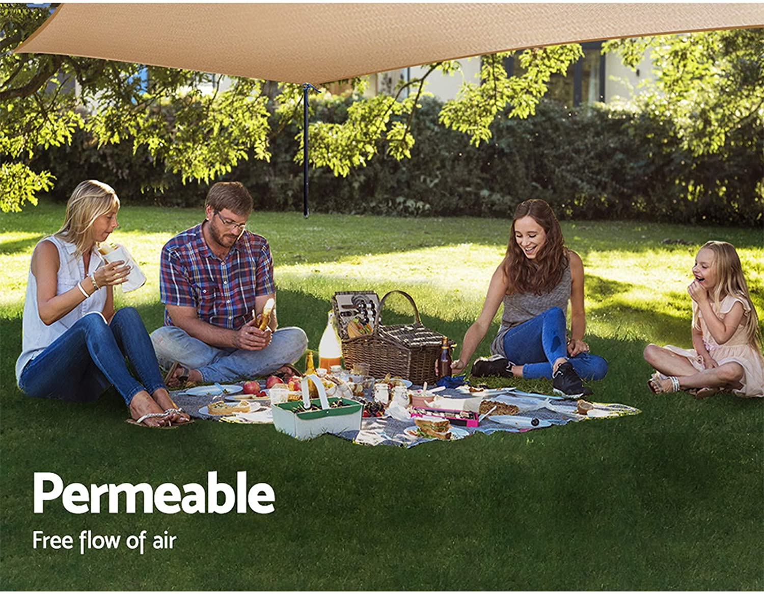 Instahut Shade Sail Square 5 X 5M Sunshade Cloth Shadecloth Sun Block Outdoor Marquee Canopy Shelter Cover for Beach Pool Patio Backyard Lawn Garden Carport Fence Greenhouse, Beige 98% UV Blockage image number 5