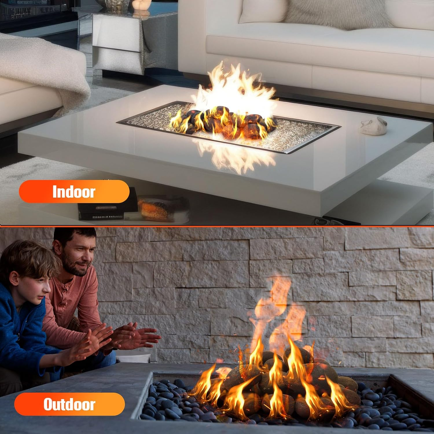 Suzile 48 Pcs Lava Rocks for Fire Pit, 2"-3" Lava Stones Firepit Rocks Lightweight Ceramic Fiber Pebble Stones for Indoor Outdoor Gas Fire Pit and Fireplace(Black) - Gray image number 4