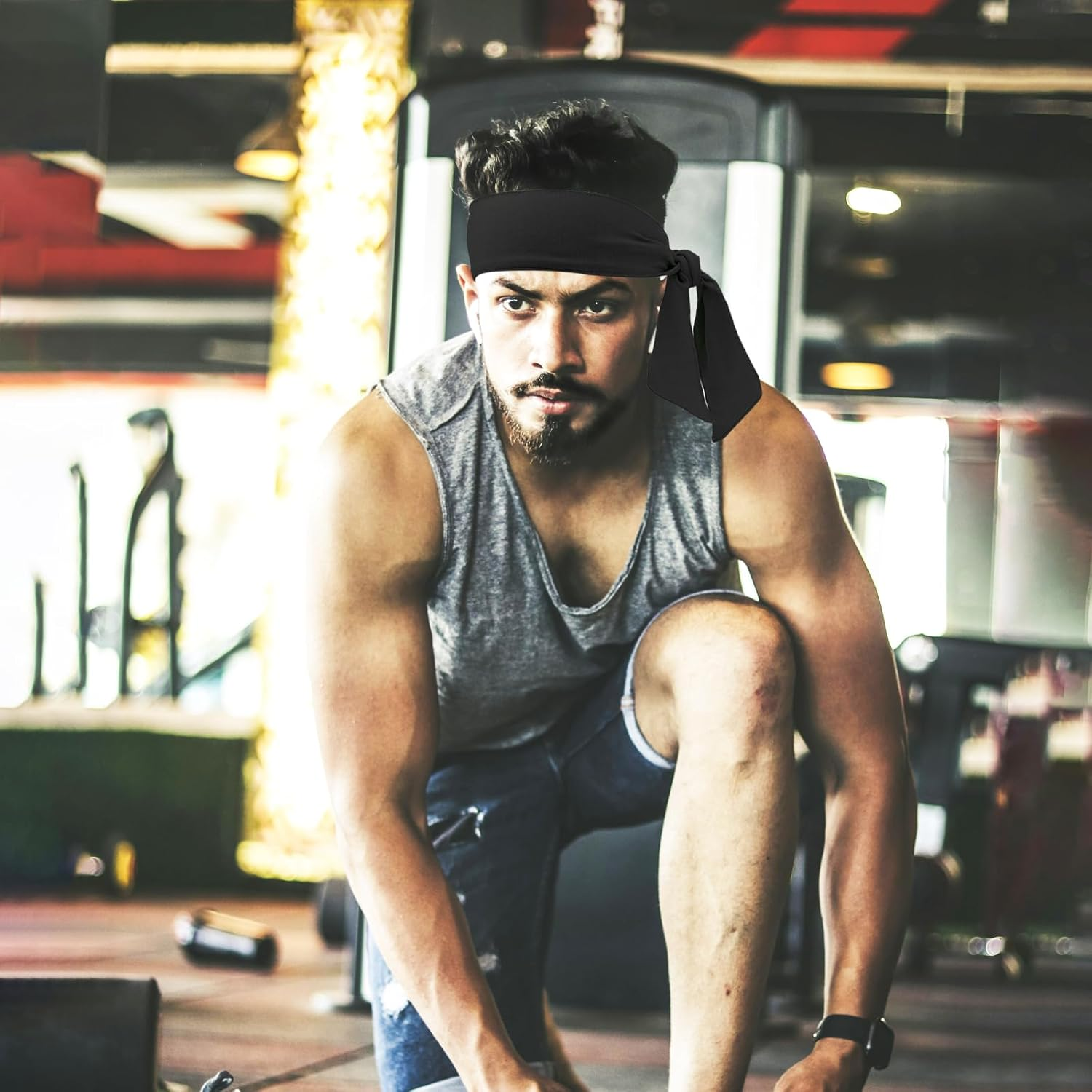 TRADERPLUS Tennis Headbands Head Tie Men Running Athletic Basketball Sweatbands Sports Moisture Wicking Adjustable Stetchy Non-Slip Scarf image number 3