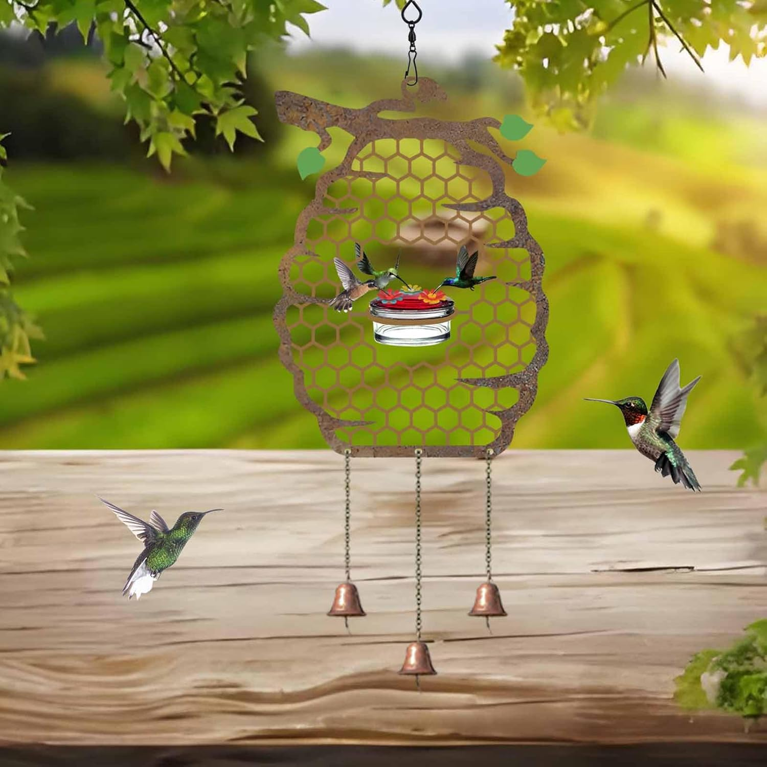 Innovative Hanging Beehive Wind Chimes Hummingbird Feeder, Outdoor Garden Lawn Decor, Attracts Hummingbirds, Easy to and Replenish, Lightweight and Sturdy, Ideal Bi image number 3