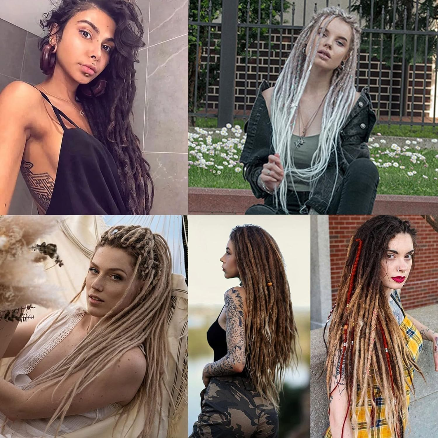 PORSMEER 24 Inch Dreadlocks Extensions 10 Strands Handmade Dreadlock Crochet Hair Braids Synthetic 0.6 Cm Hippie Straight Double Ended Dreads Goddess Locs Crochet Hair for Women (4#, Double-Ended) image number 1