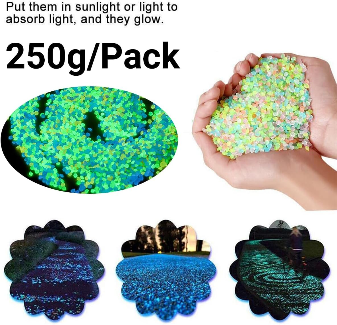 250G Pack Glow-In-The-Dark Luminous Sand Particles - Fluorescent Micro Landscape Gravel for Aquariums and Decorations, 3-5Mm, Natural Resin
