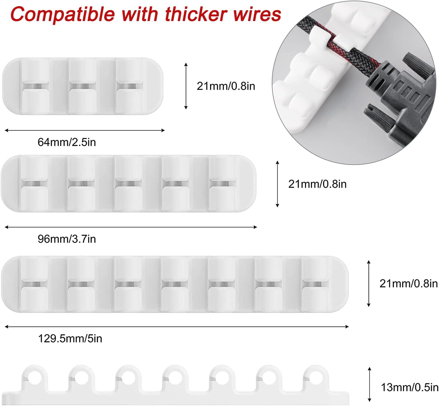 SOULWIT Upgraded Cable Holder, 3Pack Cable Management Cord Organizer Clips Silicone Self Adhesive for Desktop USB Charging Cable Power Cord Bedside Wire PC Office Home (3/5/7 Slot,White)