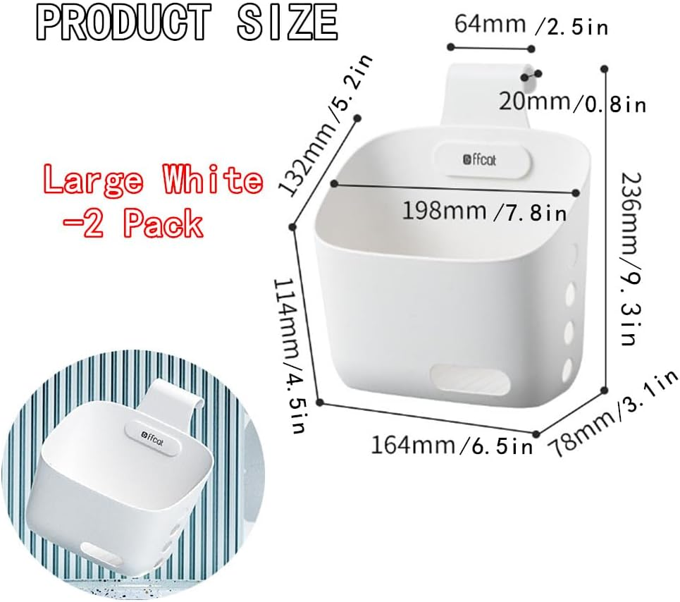 Hanging Basket Kitchen Storage Basket,2Pcs Large Plastic Hanging Basket, Wall Hanging Kitchen Storage Basket,Plastic Space Saving Hanging Basket,Storage Containers Hanging Storage Basket,Large White image number 6