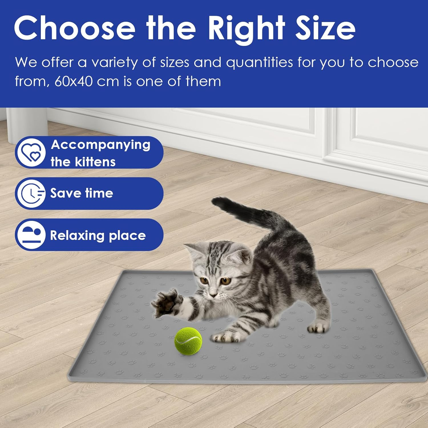 Silicone Cat Litter Mat, Waterproof Cat Litter Box Mat for Floor, Easy to Clean Litter Trapping Mat, Non-Slip Cat Litter Catcher Mat, Silicone Cat Supplies & Accessories for Indoor Cats (L) image number 3
