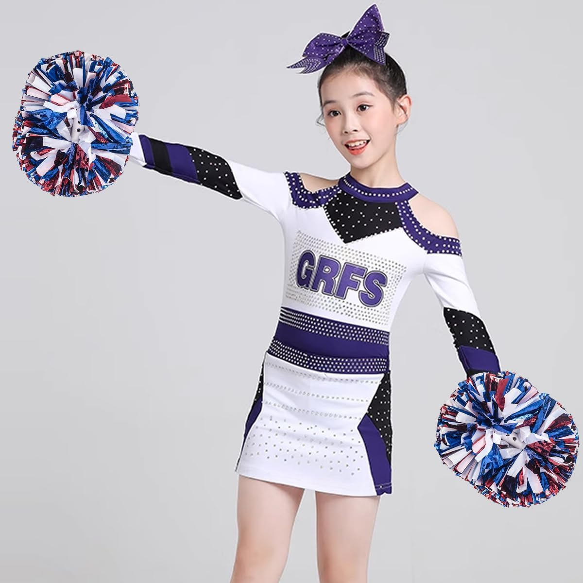 AIMALL 4 PCS Professional Cheerleading Pom Poms,4-Inch Handheld Flower Ball for Children and Adults, Competition Performance Cheer Accessories, Red, White, and Blue image number 6