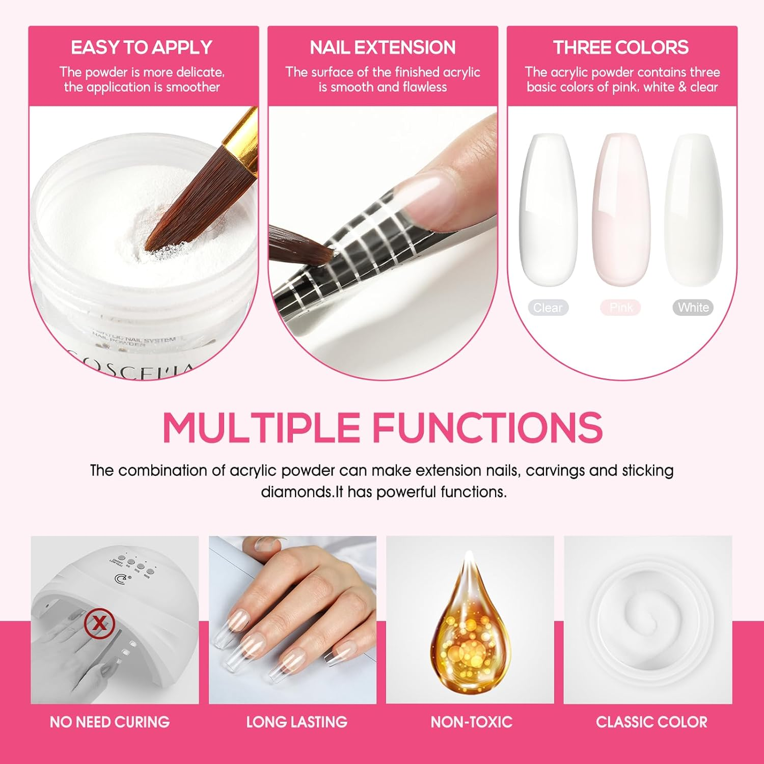 COSCELIA Acrylic Nail Kit for Beginners with Everything Set Glitter Decoration Powder Rhinestones Professional Manicure at Home Gifts Women image number 1