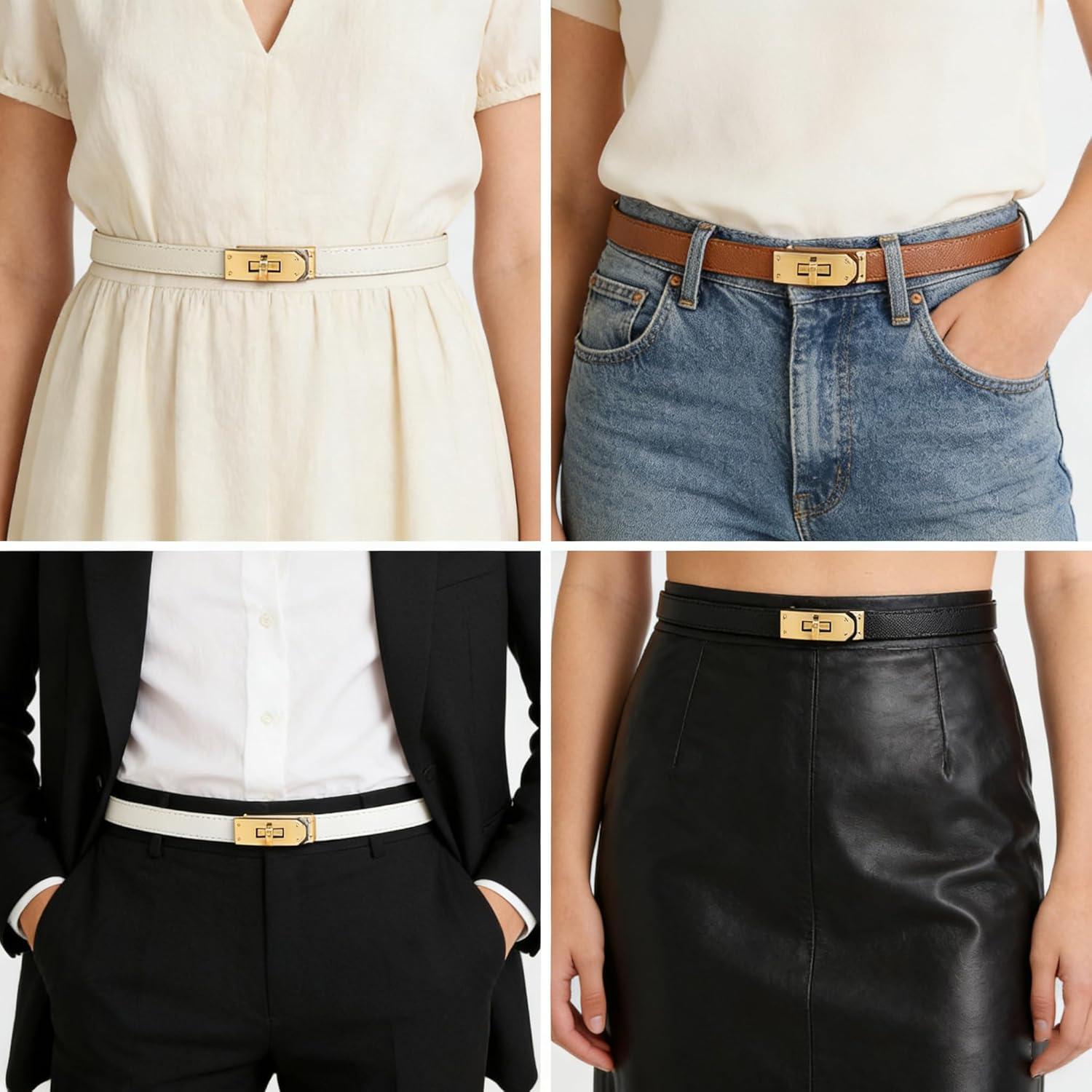 4 Pack Women'S Skinny Leather Belts,Turn Lock Belts,Adjustable for Dresses, Jeans, Coats