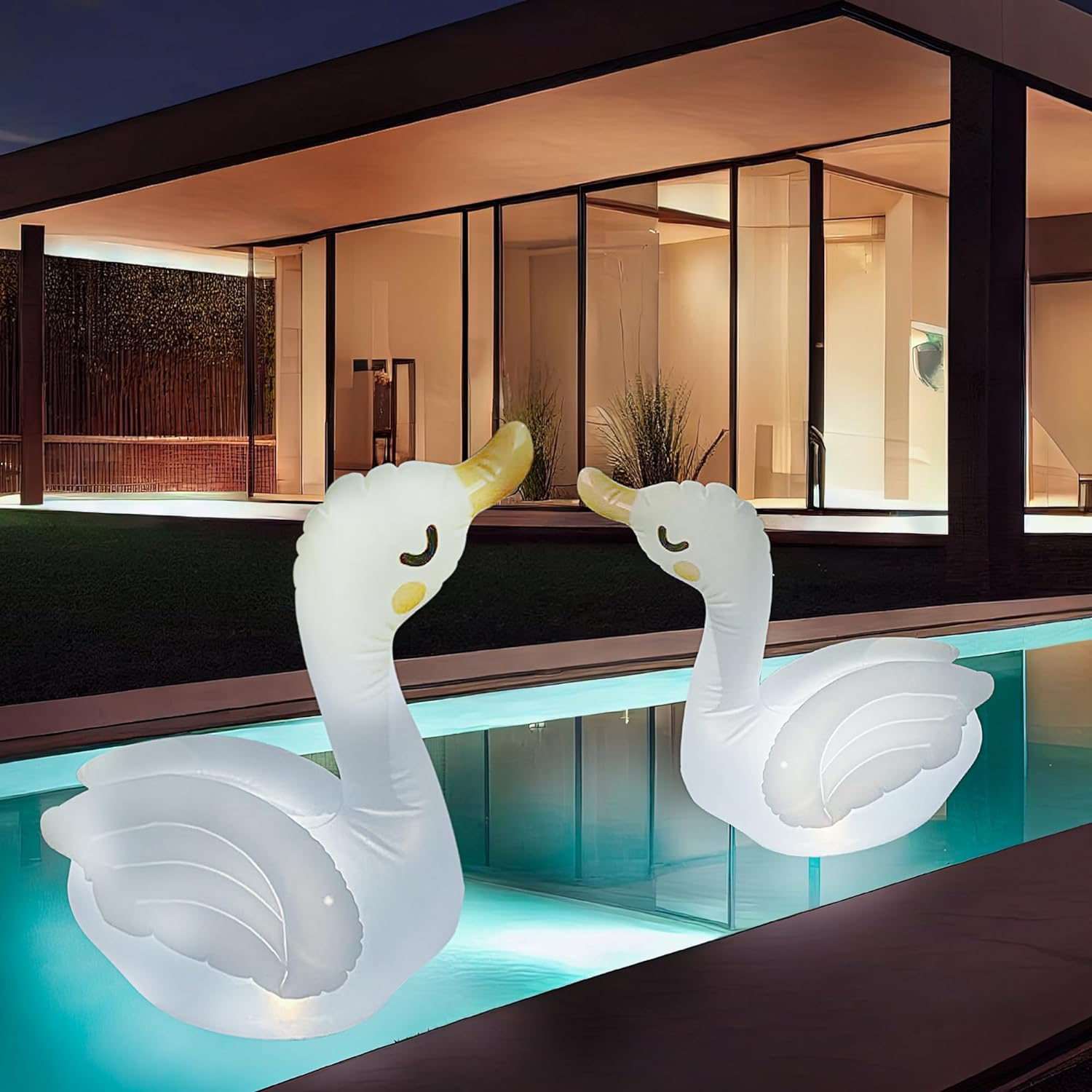 TIALLY Swan Solar Floating Pool Lights - 8 Hour Ambiglow Radiance White Inflatable Pool Light up Floating Decorations - IP68 Weatherproof, Heavy Duty Lighted Solar Pool Lights That Float (2 Pack) image number 2