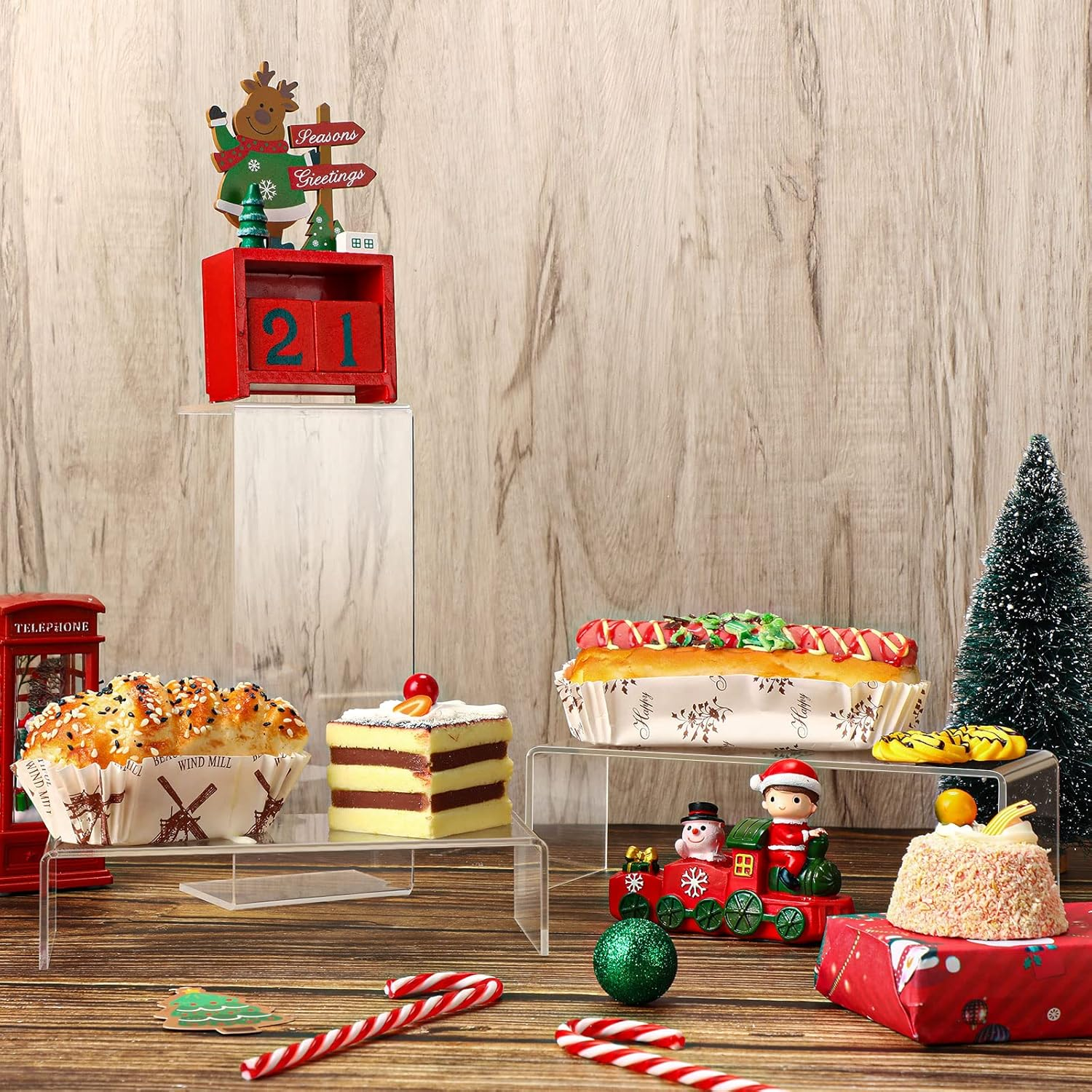 10 Pieces Clear Acrylic Display Risers Stand Rectangular Jewelry Display Stands Shelf Showcase Fixtures for Candy Dessert Cake Jewelry Figures Collections, 5 Sizes image number 6