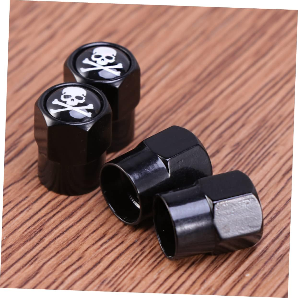 4Pcs Skull Pattern Car Tyre Valve Caps Black Universal Auto Dust Caps Set for SUV Motorcycle Truck Wheels image number 2