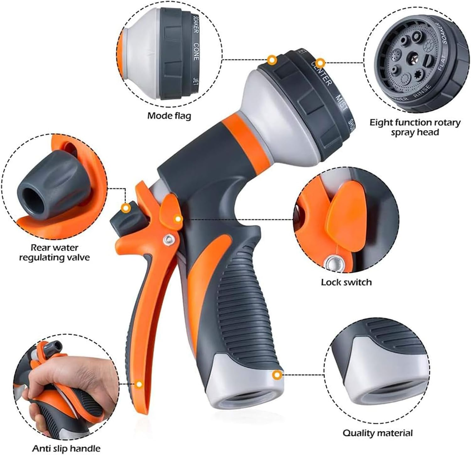 UOEPOWA Garden Hose Spray Nozzle, 8 Modes High Pressure Nozzle Sprayer for Plant Watering, Car and Pet Washing, Sidewalk Cleaning image number 1