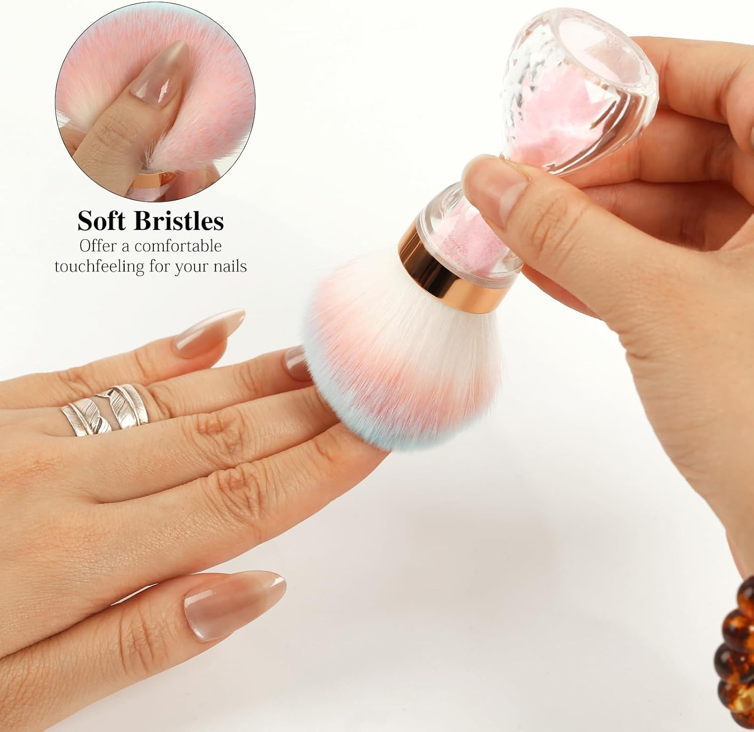Ruetail Nail Dust Brush for Acrylic Nails,Soft Brush Nail Art Dust Powder Remover Brushes,Manicure Brush Clean up Tools for Home Use or Salon Nail Art Brush(Hourglass Pink) - Blue image number 7