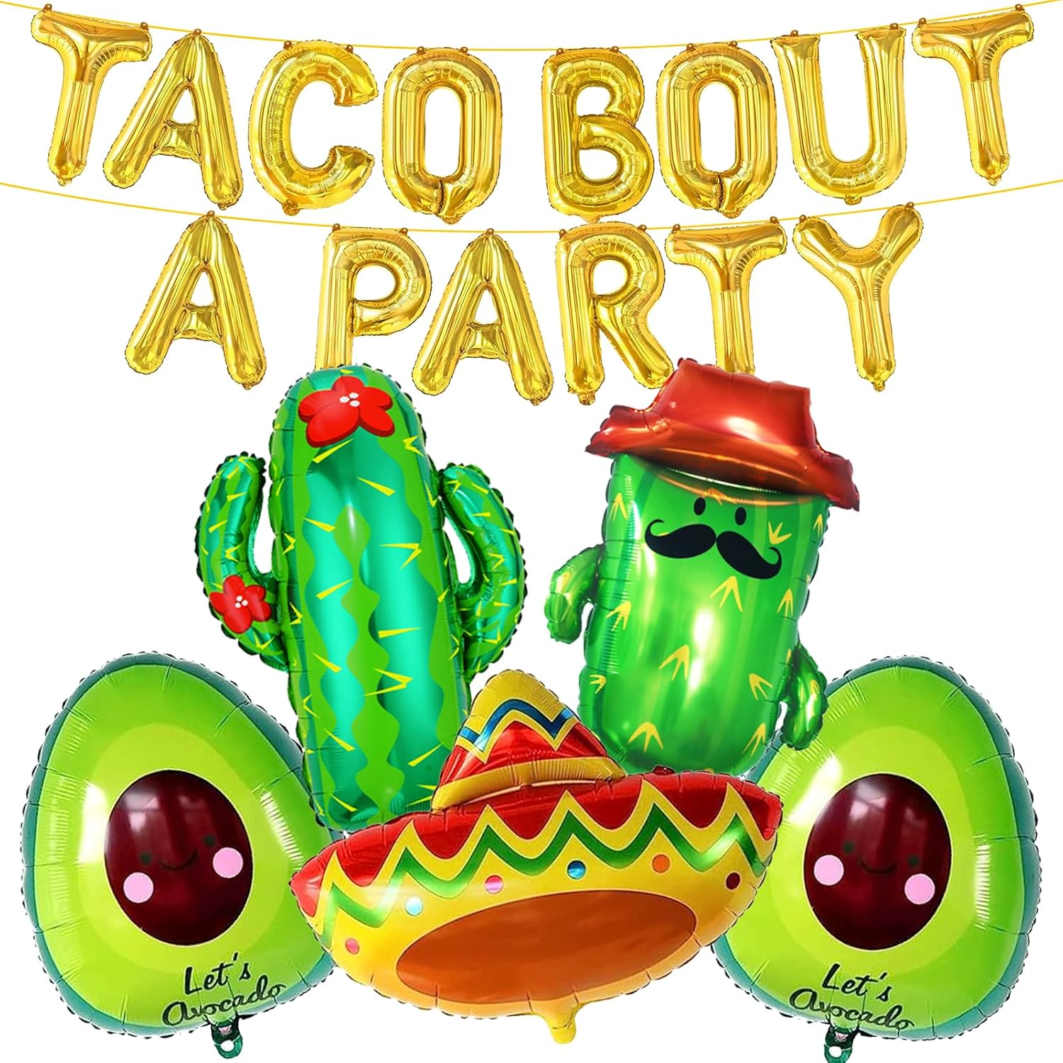 Big Taco Party Decorations Set, 24Pcs Fiesta Decorations with Mexican Balloons, Cactus, Avocado, Sombrero, Donkey Balloons for Cinco De Mayo - Taco Bout a Party image number 6