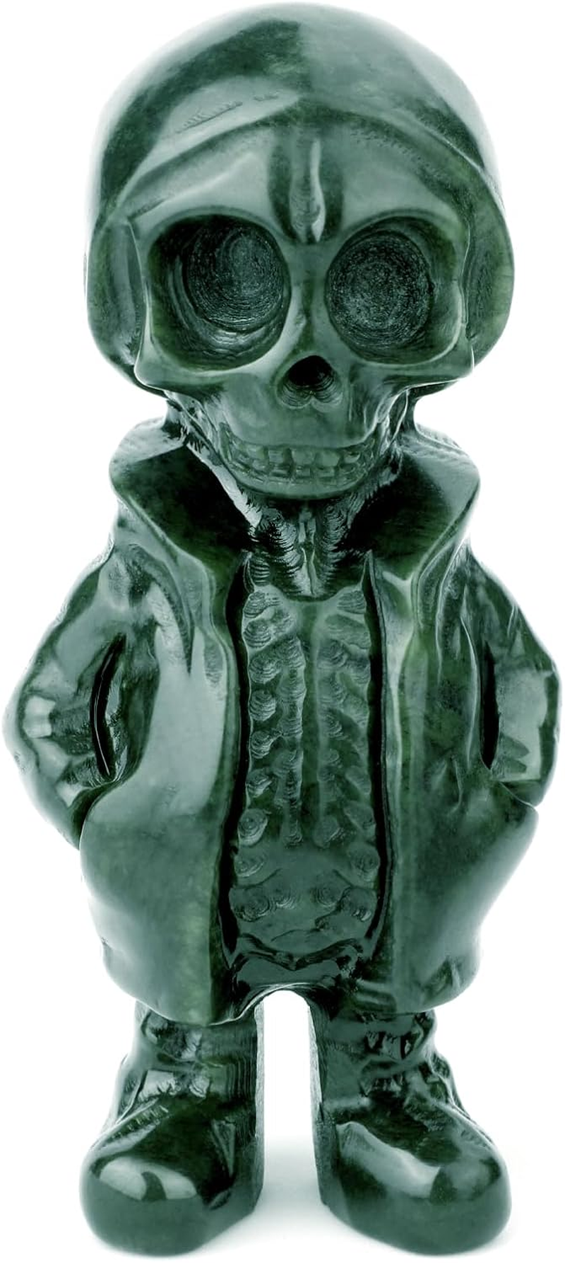Gemshan Skull Men Statue for Halloween Decorations,Hand- Carved Jade Statue Sculpture Spooky Halloween Decor for Home Table Tray Shelf