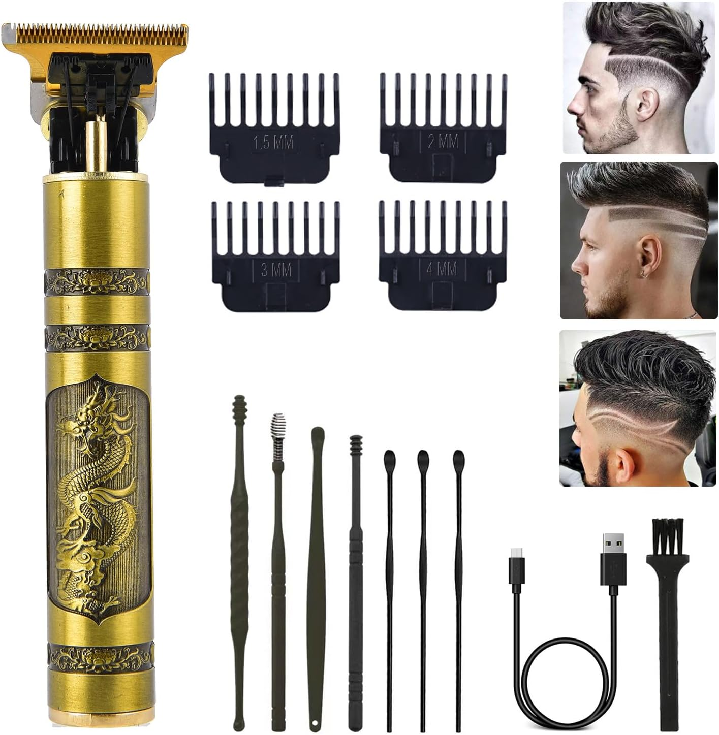 PXLISIE Hair Clippers for Men, Professional Hair Trimmer T Blade Trimmer Zero Gapped Trimmer, Cordless Rechargeable Beard Trimmer Shaver Hair Cutting Kit with Guide Combs (Gold) image number 3