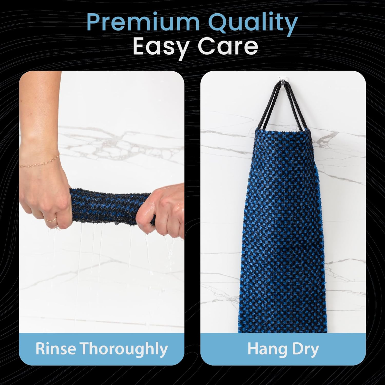 Japanese Exfoliating Washcloth Back & Body 2-Pack by Shower Bouquet: Silver Ions Prevent Bacteria, Activated Charcoal Removes Impurities; 1 Charcoal Blue, 1 Charcoal Green Exfoliating Towel, Soft Mild image number 2