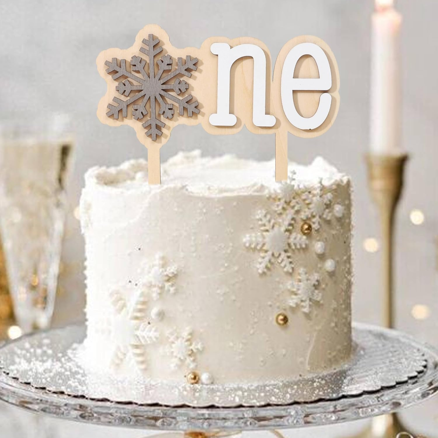 Wooden Snowflake One Cake Topper - Snowflake 1St Birthday Party Decorations, Winter Onederland First Birthday Cake Topper, Christmas Snowflake Holiday Party Supplies, Wooden Birthday Cake Decor image number 4