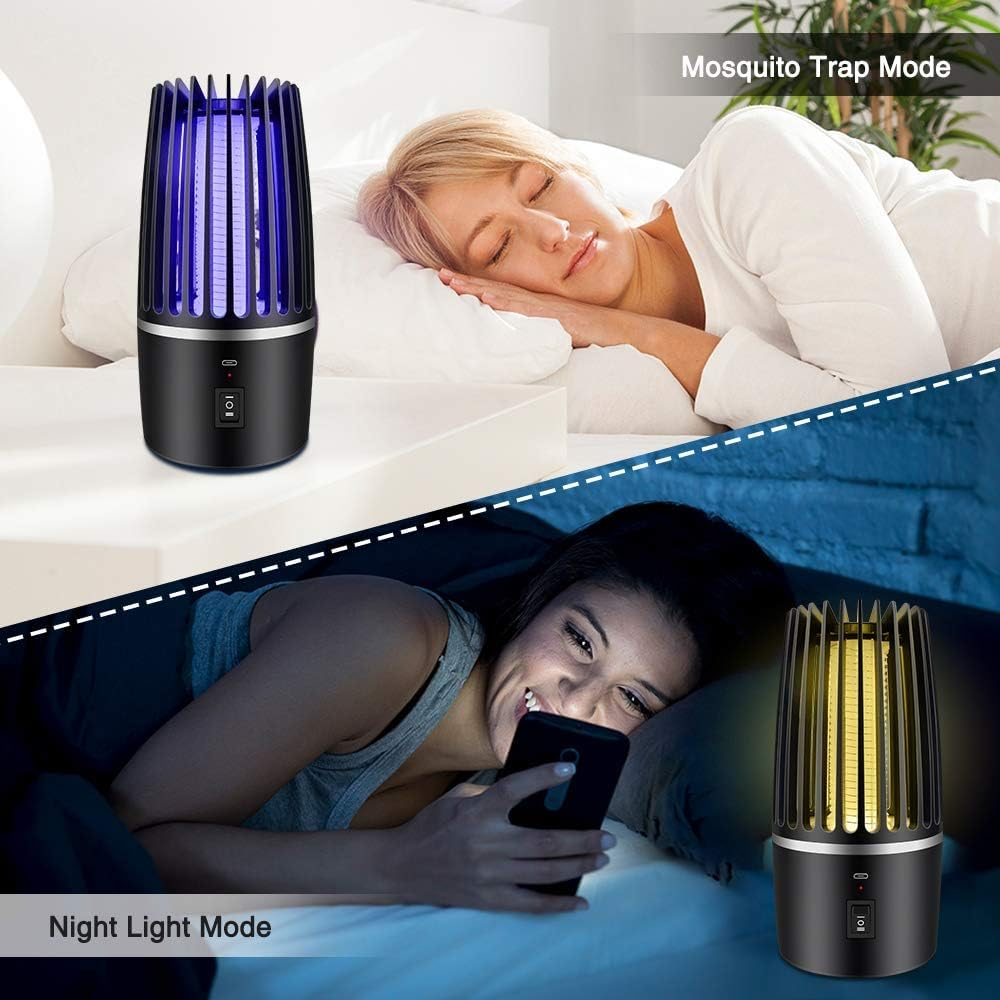 Bug Zapper, 2 in 1 Mosquito Killer Lamp, Portable Zappers with Night Light, 4000Mah USB Rechargeable Mosquito Killer Electric Lamp Insect Repellent, Indoor Outdoor Pest Control Trap Bug Zapper image number 2