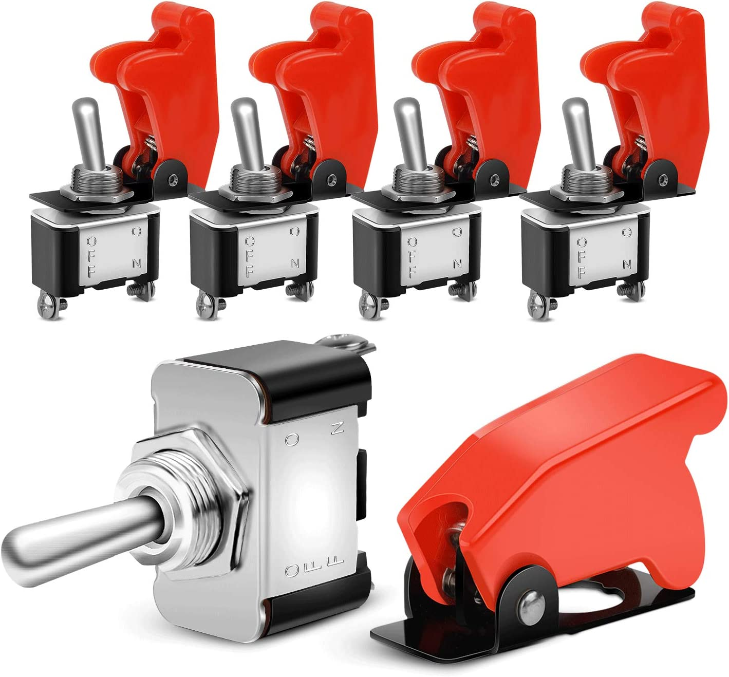 Nilight 90014E Heavy Duty Rocker Toggle Switch 12V 20A Red Cover SPST On/Off 2Pin Car Truck Boat-5 Pack image number 4