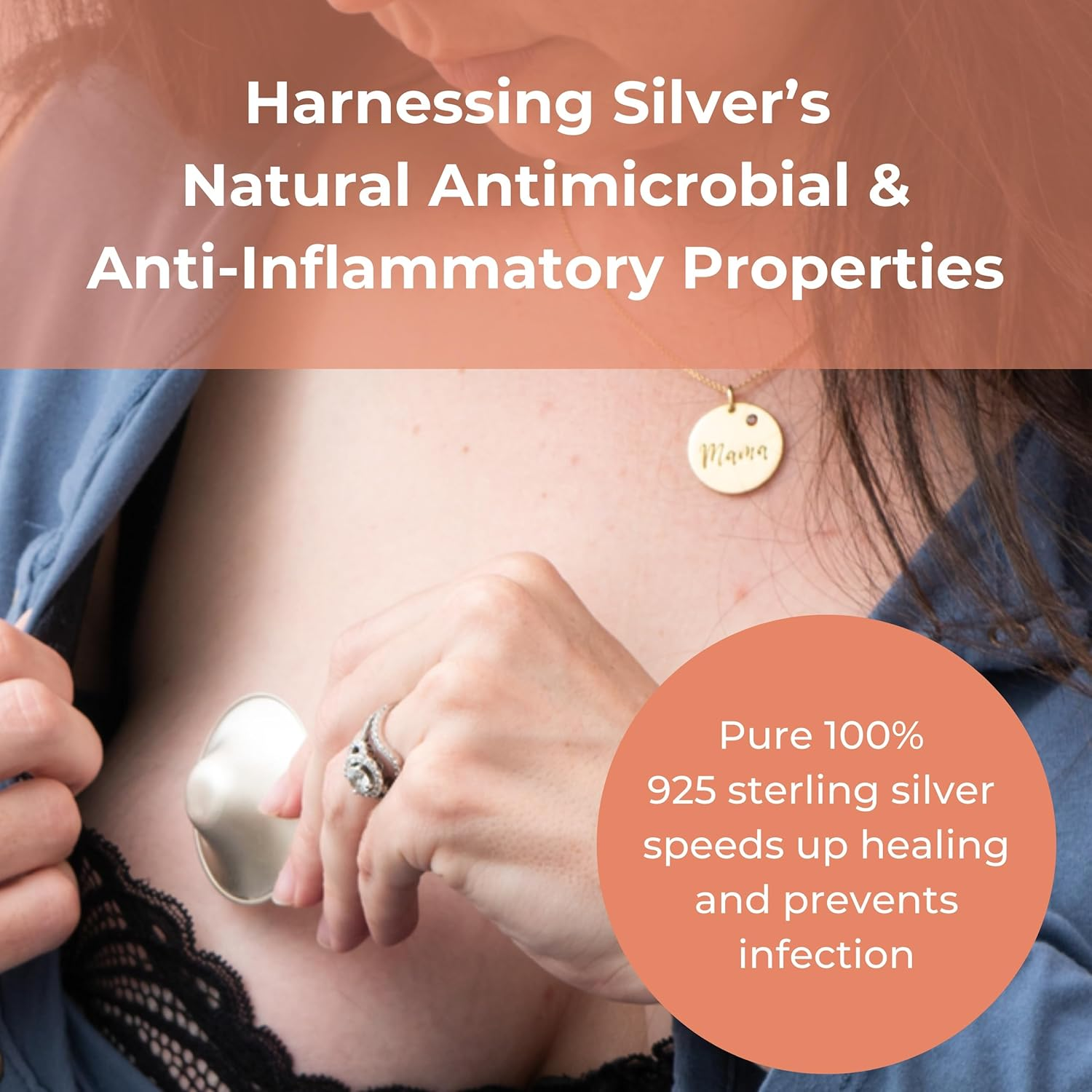 Lactivate Silver Nursing Cups L/XL 53Mm &ndash; Pure Solid 925 Sterling Silver Nipple Shield for Breastfeeding &ndash; Soothe Sore, Cracked Nipples &ndash; Set of Two Breast Shields in a Soft Storage Pouch image number 2