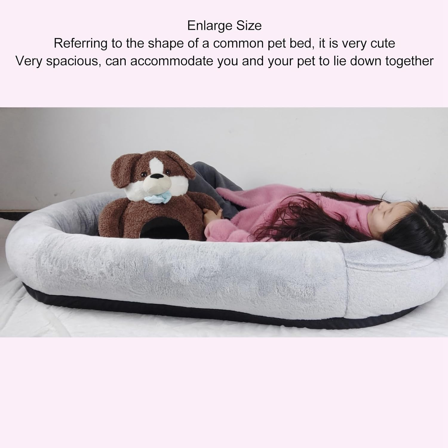 Human Dog Bed, Washable Removable Large Human Size Bean Bag Dog Bed with Memory Foam Supportive Mat and Storage Pocket Faux Fur Orthopedic Dog Bed Nap Bed Adult Oval for Families image number 5