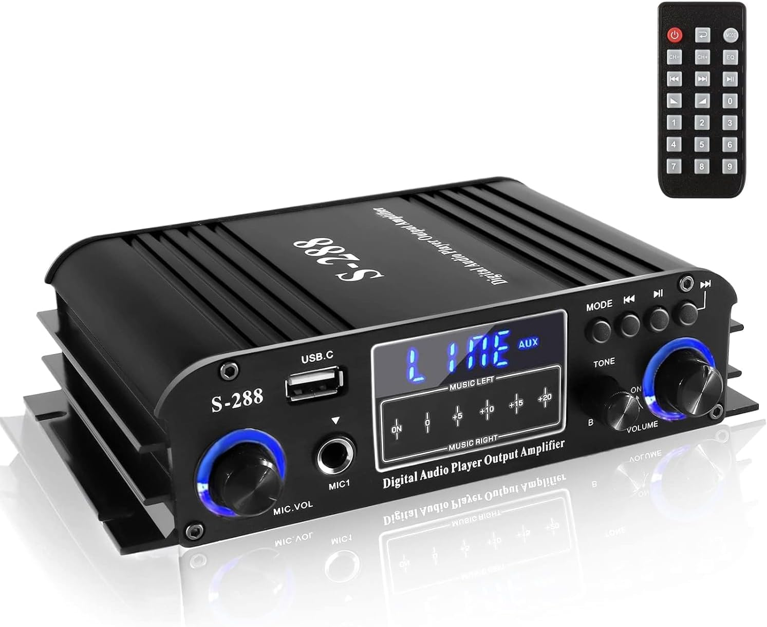 Romicta 4 Channel Bluetooth 5.0 Stereo Amplifier, 50Wx4 Hifi Power Amp, 1200W Max, USB/SD/FM, Class D Home Audio Receiver for Home Theater & Karaoke, Includes Remote & Power Adapter