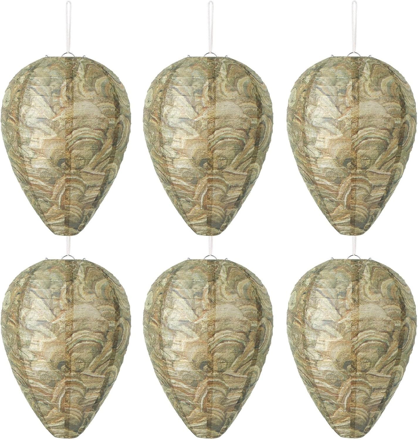 DECYOOL 6 Pack Paper Wasp Nest Decoy Hanging Wasp Nest Stay Away from Wasps Hornets Yellow Jackets(Brown Green) - A-Yellow image number 7