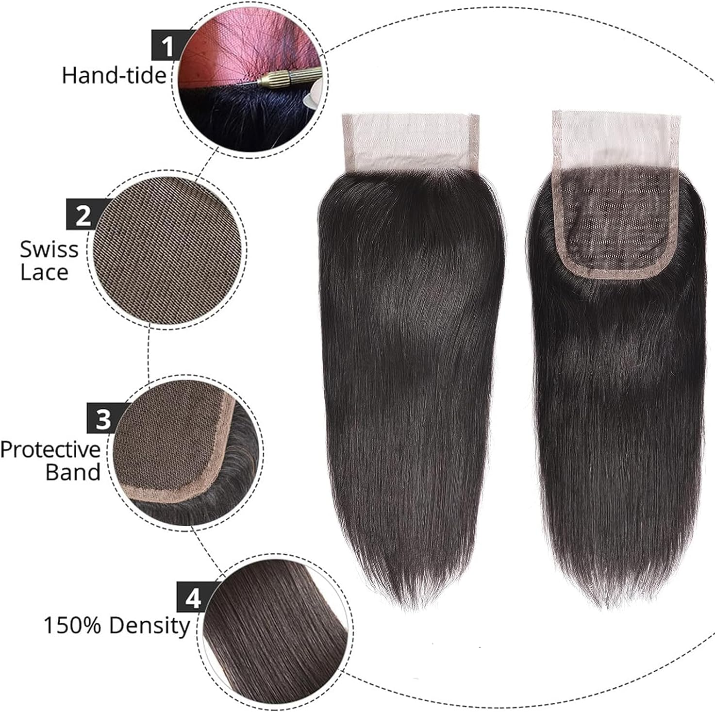 Muaby Straight Human Hair Bundles with Closure Brazilian Virgin Hair Weave Bundles Human Hair Free Part 4 X 4 Lace Closure Natural Colour Can Be Dyed 3 Bundles and Closure 12 14 16 + 10 Inches