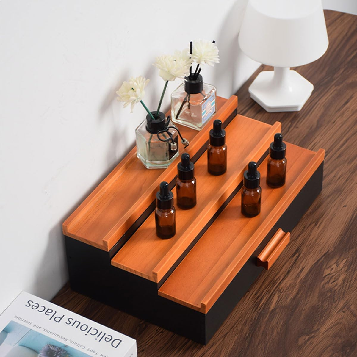 AIMALL Solid Wood Makeup Organiser 3-Tier Drawer Storage Rack for Desktop Lipstick Eye Shadow Perfume Display Holder 12.5In X 7.6In X 4.3In image number 2