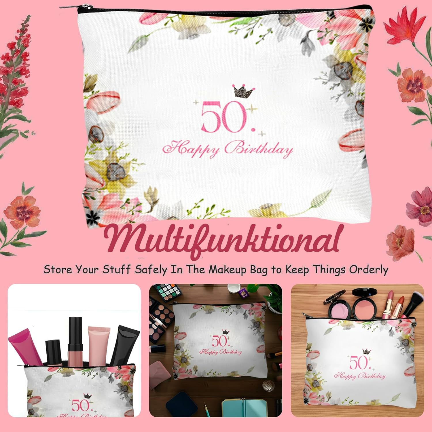 50Th Birthday Gift Set for Women, Cosmetic Bag with Keyring and Cuddly Socks, Birthday Gift Set 1975