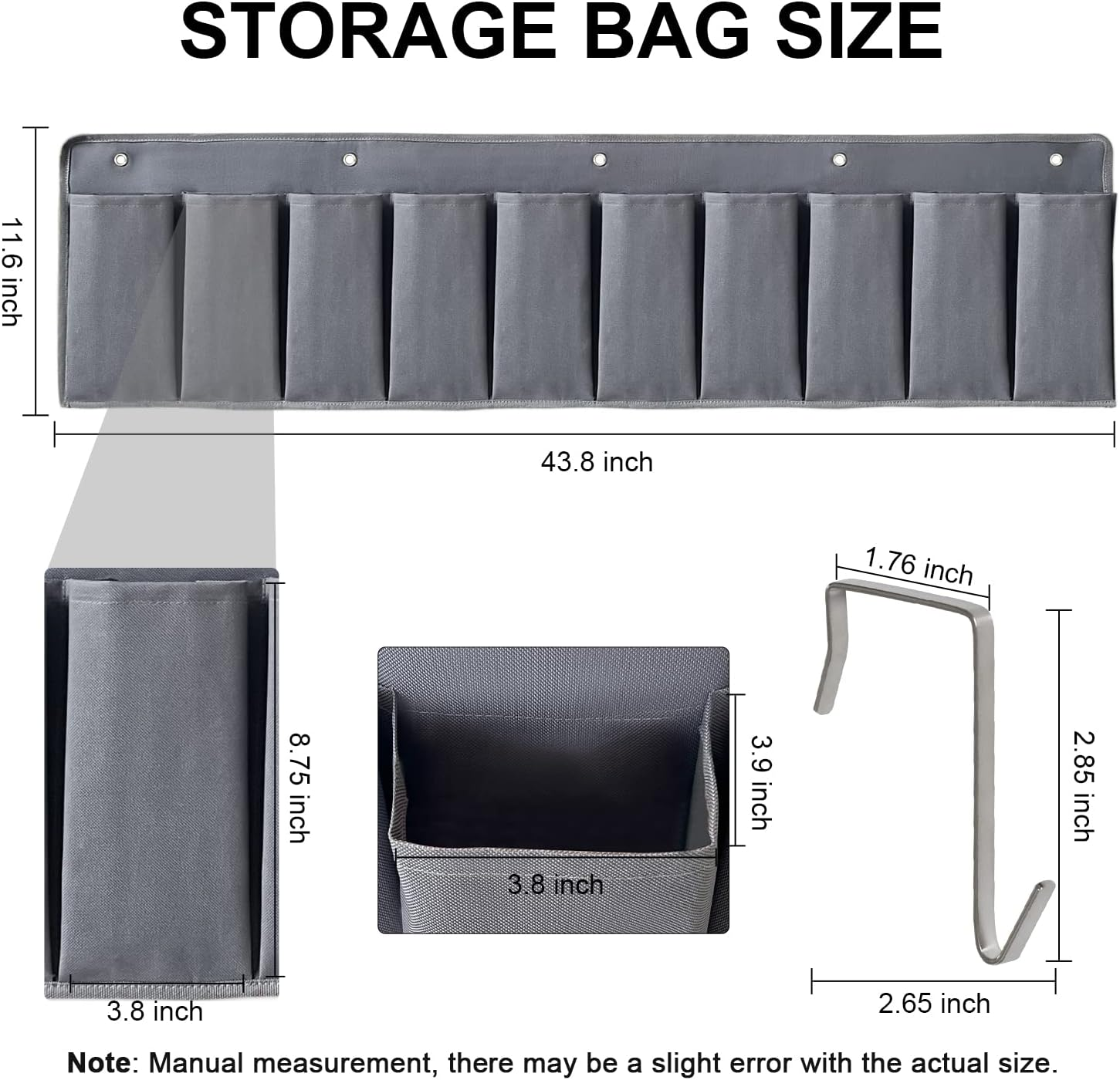 RVZONE RV Shoe Pockets 10 Pockets Heavy Hanging Bedside Storage Organizer with Sturdy Hooks Storage Pockets Hangs on Bed for Shoes Toys and Tool Accessories - Gray image number 2