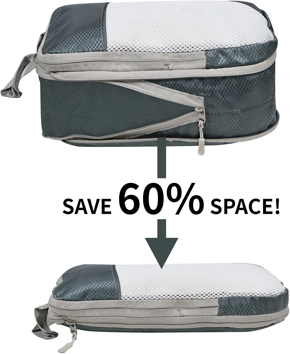 9 Pcs Lightweight Compression Packing Cubes Set, Expandable Water-Resistant Travel Organizer for Suitcase & Carry-On Luggage, Space-Saving Travel Accessories (Multi-Size, Grey)