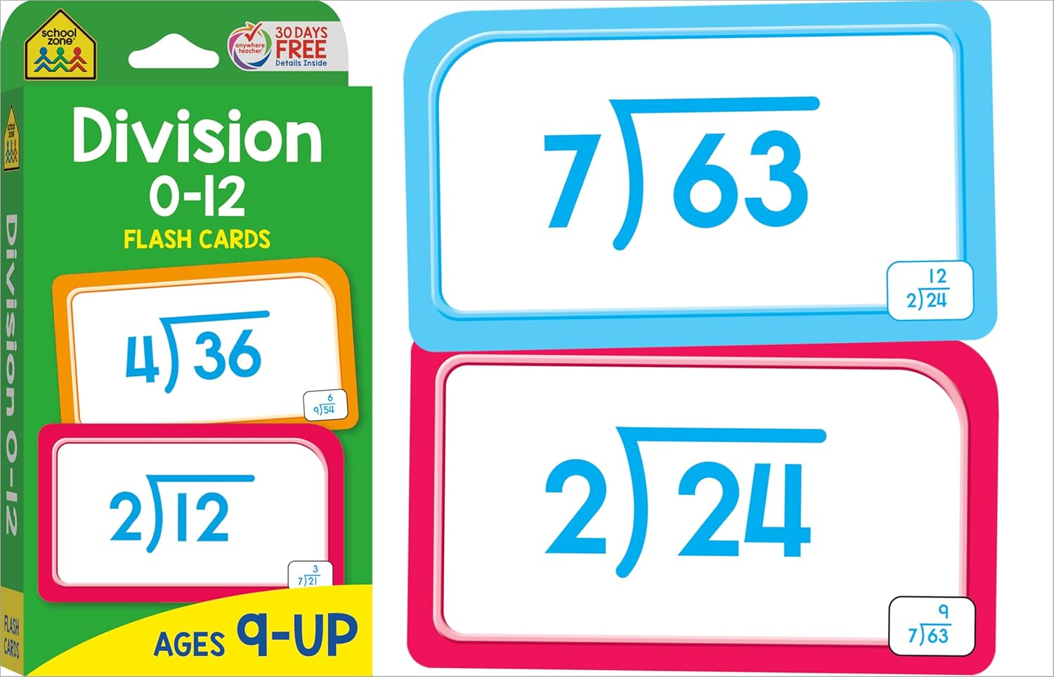 SCHOOL ZONE - Get Ready Flash Cards Multiplication & Division 2-Pack Grades 3-4, Ages 8-9, Multiplication, Division, and Elementary Math image number 3