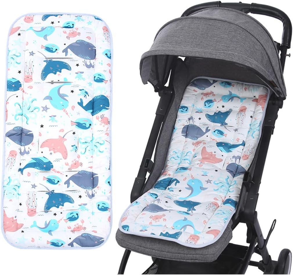 Baby Stroller Seat Liner Kids Pushchair Seat Cushion Mat Universal Breathable Stroller Liner Insert Stroller Cushion Pad Thick Cotton Stroller Liner Seat Pad Cover for (Whale &Octopus)