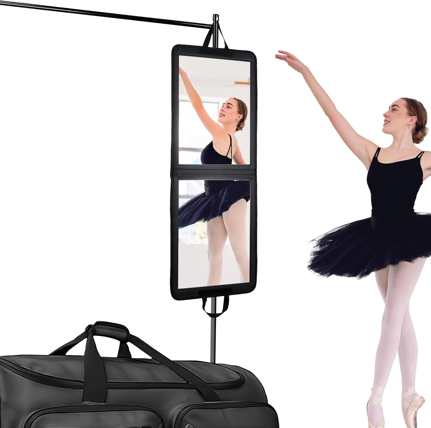 LPHUMEX Foldable Portable Full Length Mirror for Camping, Travel, Dancers, 32X13 Inch, Black, Hanging Folding Mirror for Dance, Full Body Travel Mirror image number 3