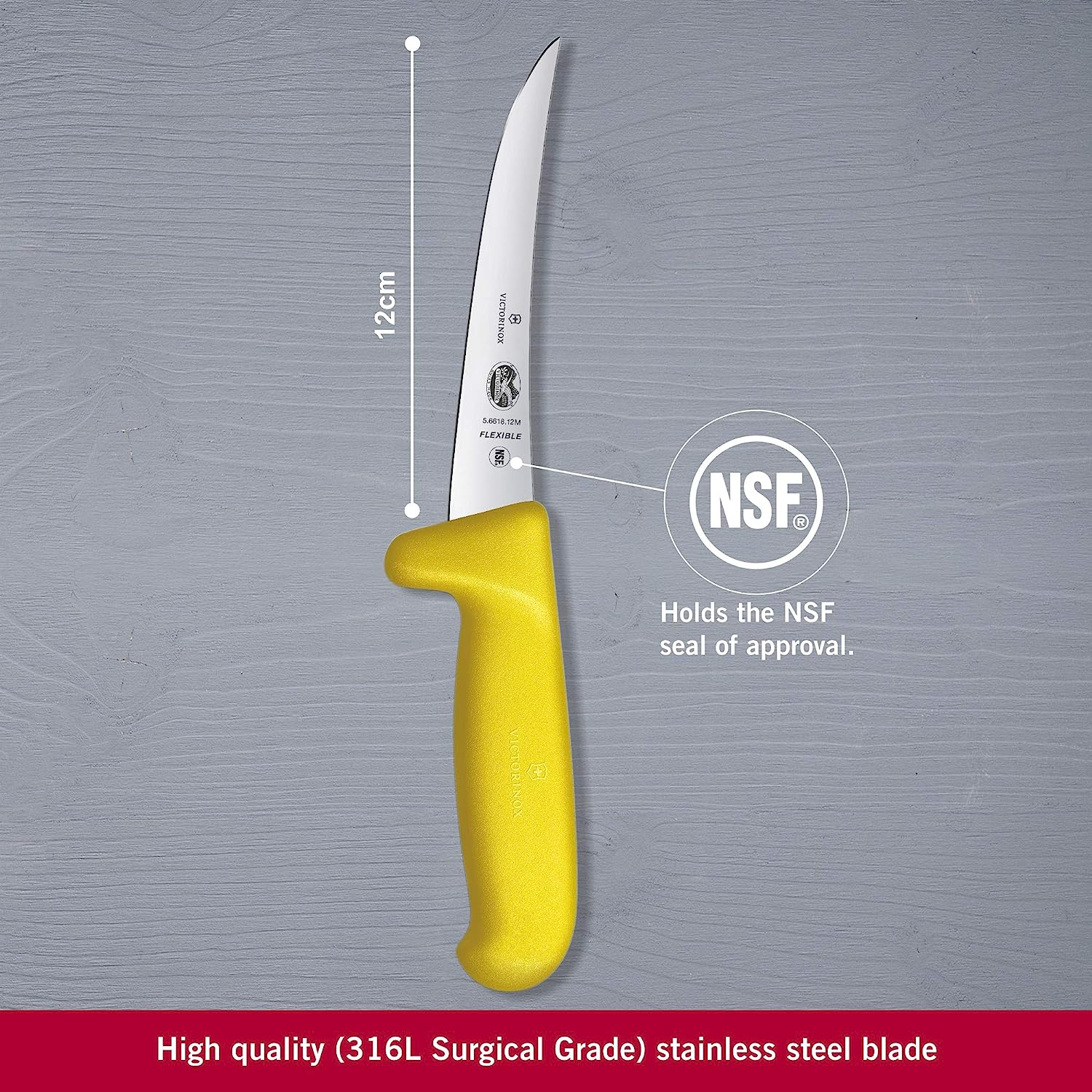 Victorinox Fibrox Curved Flexible Narrow Blade Boning Knife, Yellow, 5.6618.12 image number 5