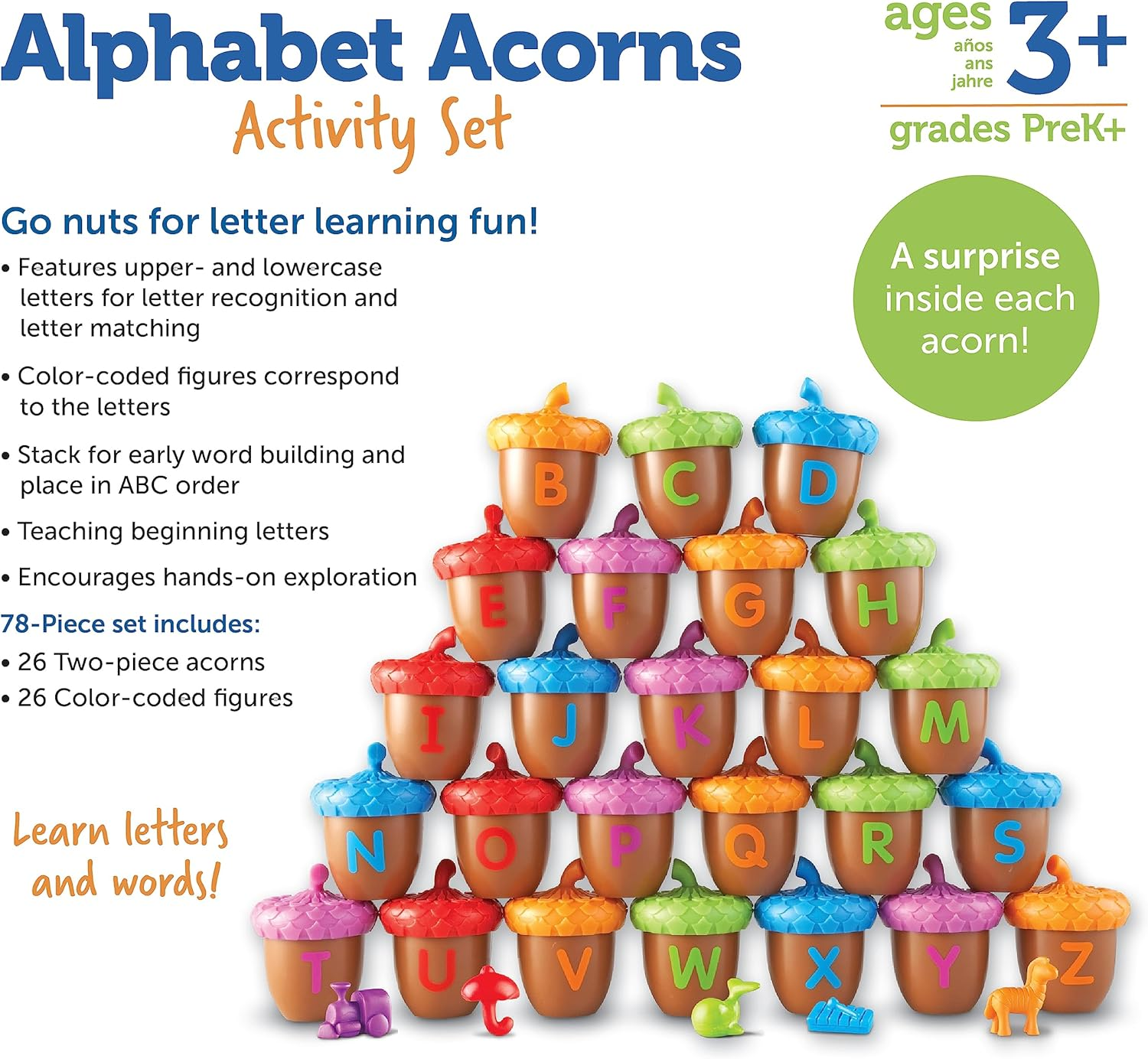 Learning Resources Alphabet Acorns Activity Set, Homeschool, Visual & Tactile Learning Toy, 78 Pieces, Easter Basket Gifts, for Kids, Ages 3+ image number 3